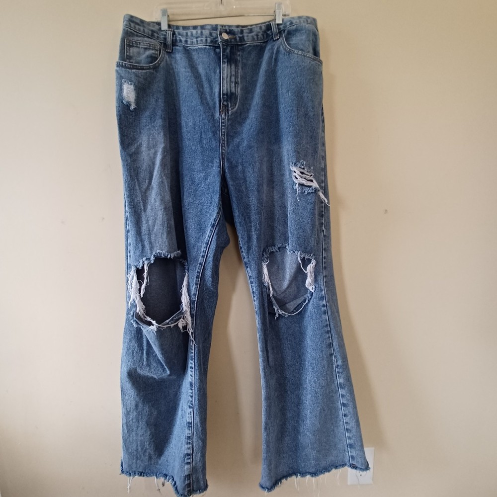 Prettylittlething Ripped Straight Legs Jeans Womens Plus Sz 22 Busted High Waist